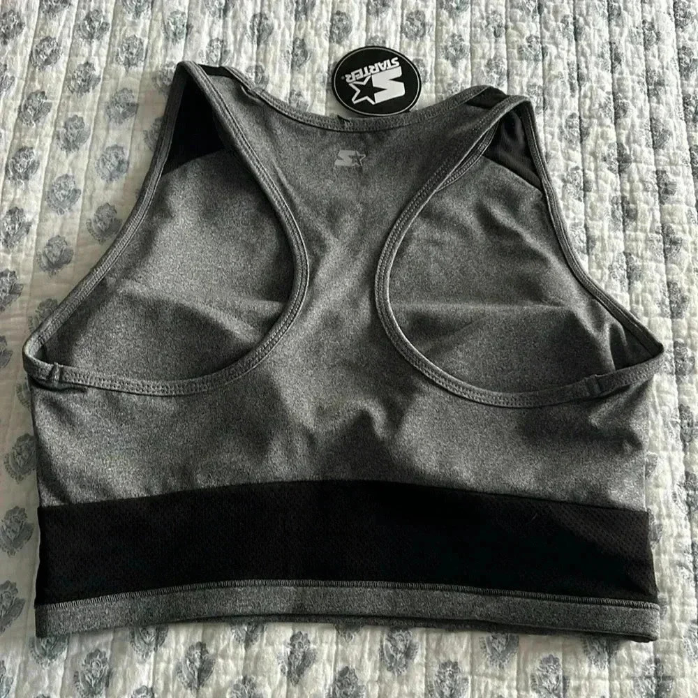 Starter Women's Gray  Medium Impact Longline Sports Bra W/Cups Built-in Bra NWT - Picture 6 of 11